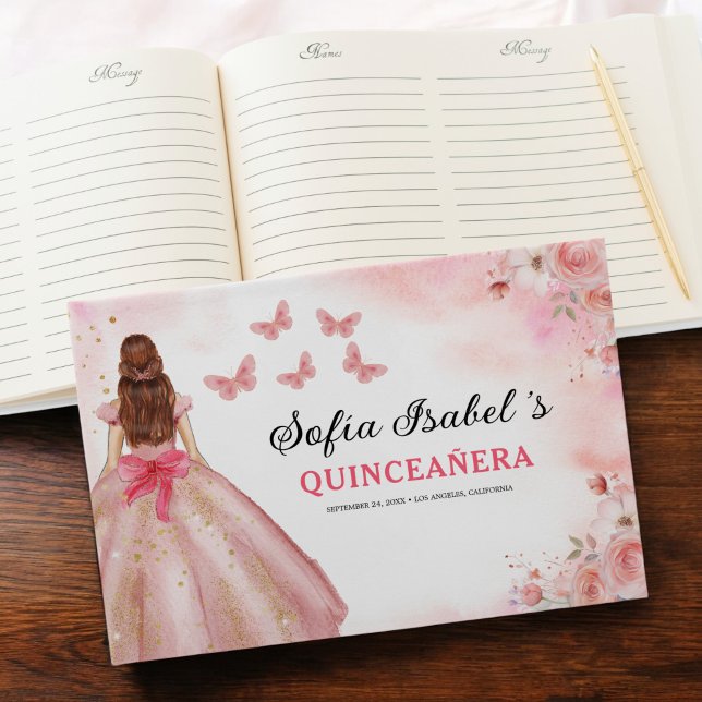 Libro De Visitas Quinceañera Rubor Floral Princess Butterflies Gold (Subido por el creador)