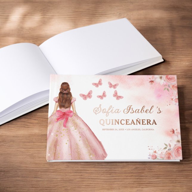 Libro De Visitas Quinceañera Rubor Floral Princess Butterflies Gold (Subido por el creador)
