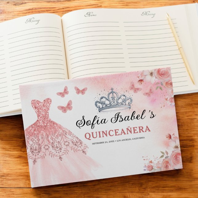 Libro De Visitas Quinceañera Rubor Floral Princess Butterflies Gold (Subido por el creador)