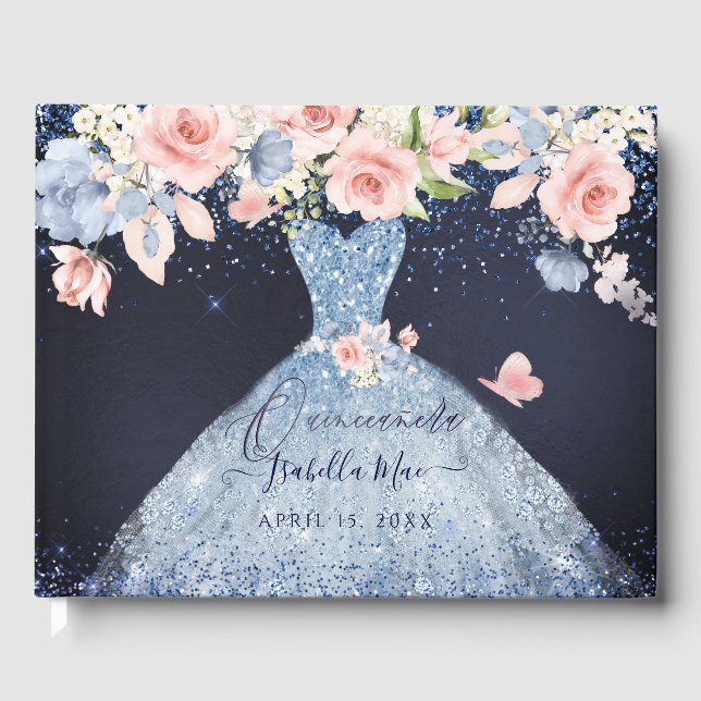 Libro De Visitas Quinceanera Rubor Princesa Purpurina Gown Confetti (Anverso)