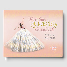 Libro De Visitas Quinceanera Watercolor Vestido Rubor Oro Rosa