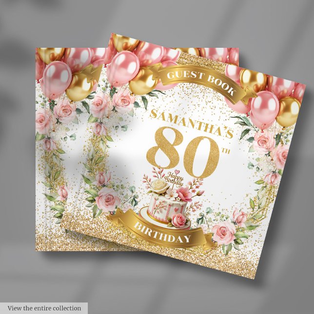 Libro De Visitas Radiant 80th Birthday Guest Book Purpurina Arte (Radiant 80th Birthday Guest Book Gold Glitter Art

)
