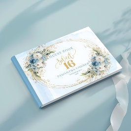 Libro De Visitas Radiant Dusty Blue Floral Sweet Sixteen Guest Book