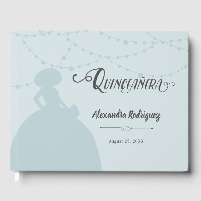 Libro De Visitas Rainy Day Blue Charro Silhouette Quinceanera (Anverso)