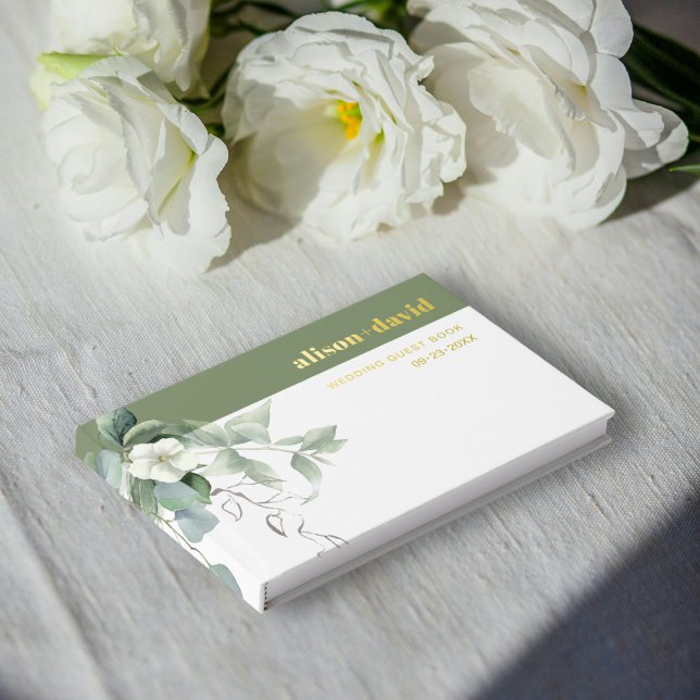 Libro De Visitas Rama de eucalipto y Relieve metalizado boda de flo (Subido por el creador)