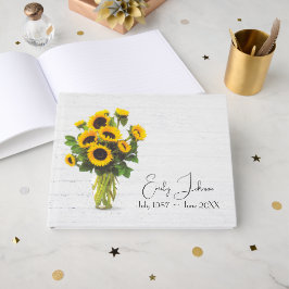 Libro De Visitas Ramo de girasoles sobre madera encalada