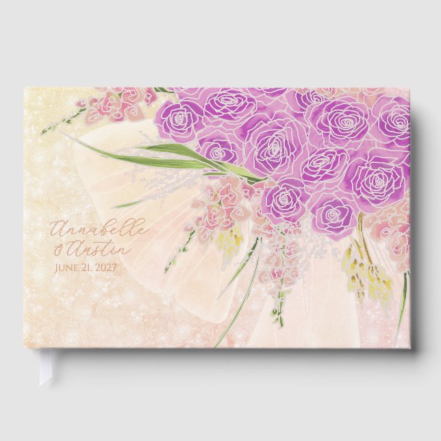 Libro De Visitas Ramo de lazo Sunset Rose Blush (Anverso)