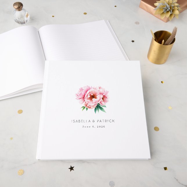 Libro De Visitas Ramo Floral Rosa Romántico (Anverso Abierto)