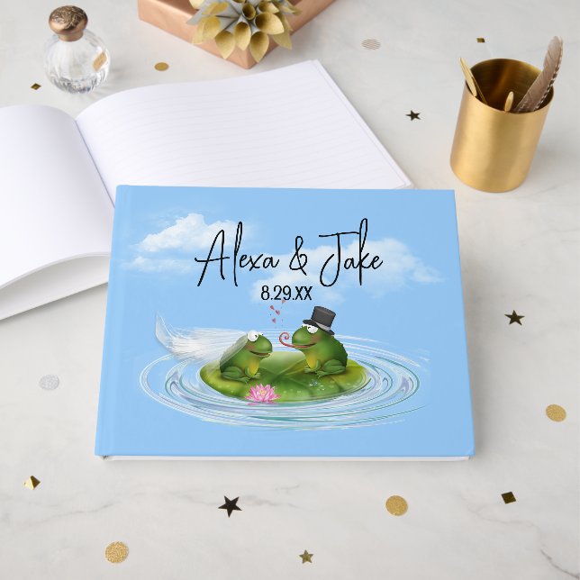 Libro De Visitas Ranas de boda en hoja de nenúfar (Anverso Abierto)