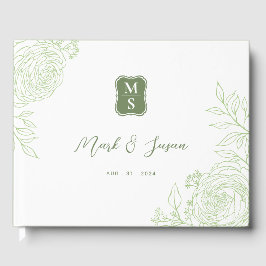 Libro De Visitas Ranunculus Line Art Monograma Boda Guest Book