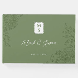 Libro De Visitas Ranunculus Line Art Monograma Boda Guest Book