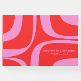 Libro De Visitas Ranura Retro Rojo y Rosa Preppy Personalizado
