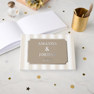 Libro De Visitas Rayas Beige Elegantes con Estrellas Doradas