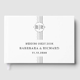 Libro De Visitas Rayas negras y blancas y boda monograma