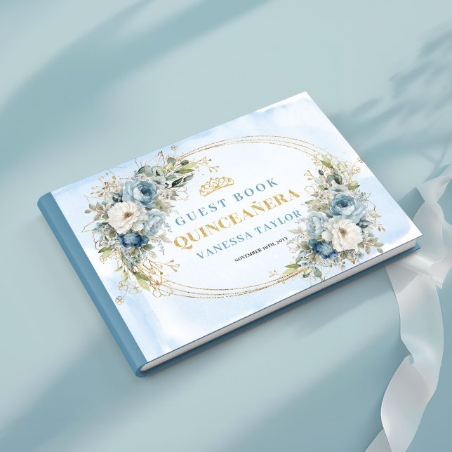 Libro de visitas Real Boho Mis Quince Azul Pálido  (Royal Boho Mis Quince Guest Book Pale Blue Gold)