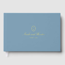 Libro De Visitas Recepción de Boda con Monograma en Azul Polvorient