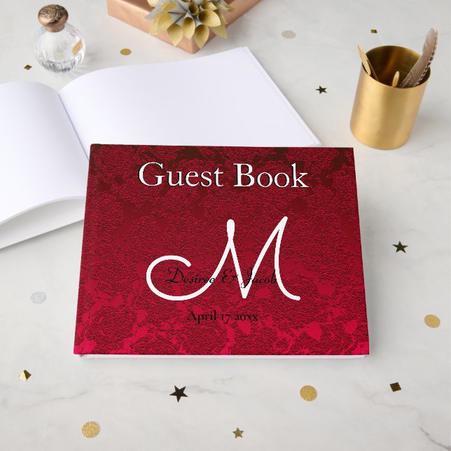 Libro De Visitas Recepción de Boda de Invierno de Navidad Rojo Mono (Anverso Abierto)