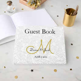 Libro De Visitas Recepción de Boda de Oro Blanco Simple Monograma