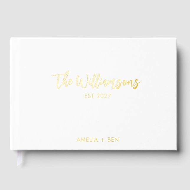 Libro De Visitas Recepción de Boda Personalizada Elegante Letra Dor (Anverso)