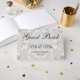 Libro De Visitas Recepción de Boda Plata Blanco Oro Simple Elegante