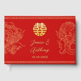 Libro De Visitas Recepción del dragón foenix del boda chino rojo