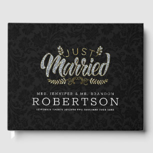 Libro De Visitas Recién casados tipografía moderna glamour damasco