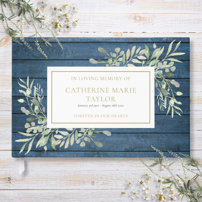Libro De Visitas Recuerdo Funeral de Madera Rústica con Verdor (Rustic Wood Greenery In Loving Memory Funeral Guest Book)