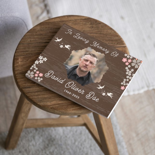 Libro De Visitas Recuerdo personalizado de flores rústicas y pájaro (rustic guest books in loving memory sympathy remembrance forever in our hearts keepsake forever hear)