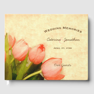 Libro De Visitas Recuerdos bodas de tulipanes rosados