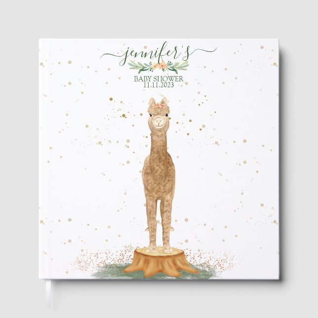 Libro De Visitas Recuerdos Chic de Baby Shower de Alpaca (Anverso)