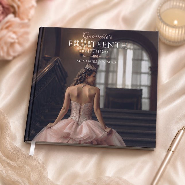 Libro De Visitas Recuerdos de cumpleaños dieciocho de rosa sonrojad (Blush pink 18th birthday memories book featuring a dreamy ballroom-inspired keepsake cover.)