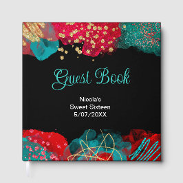 Libro De Visitas Red Alcohol Ink Sweet 16 Birthday Party