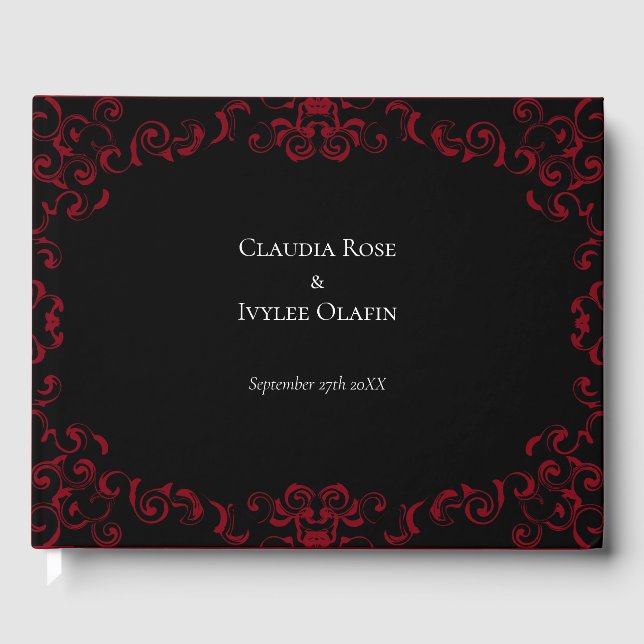 Libro De Visitas Red & Black Swirl Gothic Boda (Anverso)