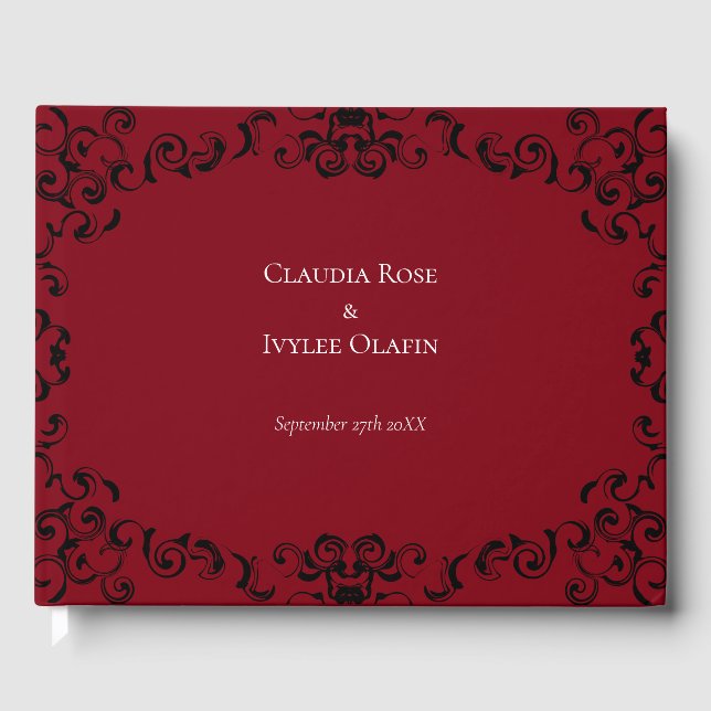Libro De Visitas Red & Black Swirl Gothic Boda (Anverso)