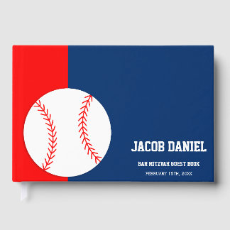 Libro De Visitas Red Blue Baseball Bar Mitzvah Guest Book