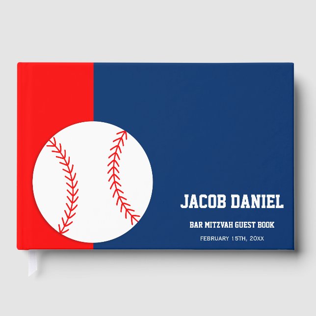 Libro De Visitas Red Blue Baseball Bar Mitzvah Guest Book (Anverso)