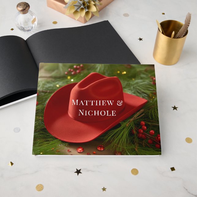 Libro De Visitas Red Christmas Cowboy Hat Wedding (Anverso Abierto)