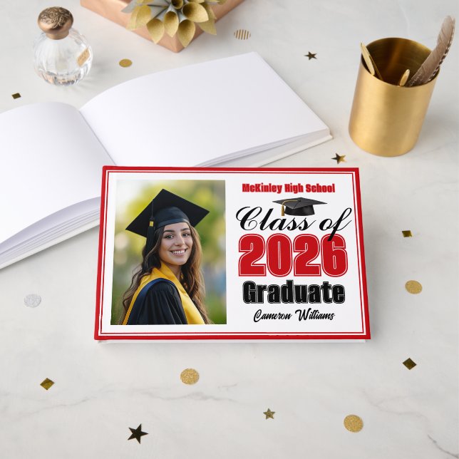 Libro De Visitas Red Class of 2026 Photo Small Graduation (Anverso Abierto)