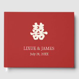 Libro De Visitas RED Double Happiness Chinese caligraphy asiático