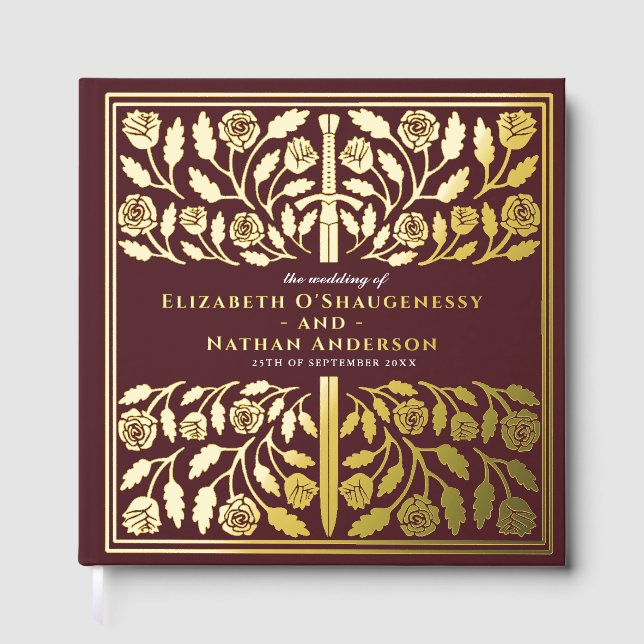 Libro De Visitas Red Fantasy Royal Medieval Sword Wedding (Anverso)