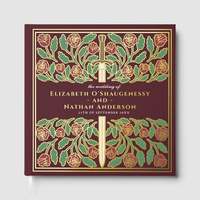 Libro De Visitas Red Fantasy Royal Medieval Sword Wedding (Anverso)