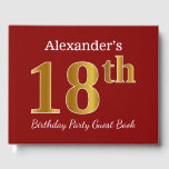 Libro De Visitas Red, Faux Gold 18th Birthday Party   Custom Name<br><div class="desc">El diseño de este libro de huéspedes incluye el número ordinal "18" con un aspecto falso dorado. También cuenta con un nombre personalizado y un fondo de color rojo. Se podría usar en un fiesta para alguien que celebre su 18º cumpleaños. [~Z0000055]</div>