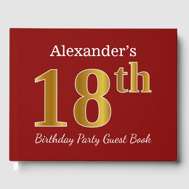 Libro De Visitas Red, Faux Gold 18th Birthday Party + Custom Name (Anverso)