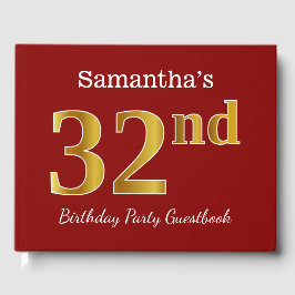 Libro De Visitas Red, Faux Gold 32nd Birthday Party + Custom Name