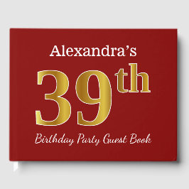 Libro De Visitas Red, Faux Gold 39th Birthday Party + Custom Name