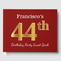 Red, Faux Gold 44th Birthday Party + Custom Name