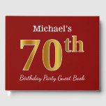 Libro De Visitas Red, Faux Gold 70th Birthday Party   Custom Name<br><div class="desc">El diseño de este libro de huéspedes incluye el número ordinal "70" con un aspecto falso dorado. También incluye un nombre personalizado y un fondo de color rojo. Se podría usar en un fiesta para alguien que celebre su septuagésimo cumpleaños. [~Z0000055]</div>