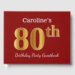 Libro De Visitas Red, Faux Gold 80th Birthday Party   Custom Name<br><div class="desc">El diseño de este libro de huéspedes incluye el número ordinal "80th" con un aspecto falso dorado. También cuenta con un nombre personalizado y un fondo de color rojo. Se podría usar en un fiesta para alguien que celebre su ochenta cumpleaños. [~Z0000055]</div>
