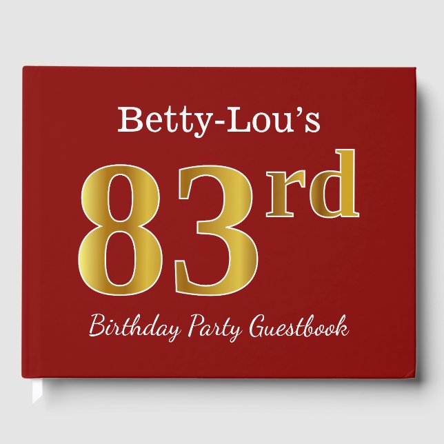 Libro De Visitas Red, Faux Gold 83rd Birthday Party + Custom Name (Anverso)