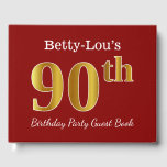 Libro De Visitas Red, Faux Gold 90th Birthday Party   Custom Name<br><div class="desc">El diseño de este libro de huéspedes incluye el número ordinal "90" con un aspecto de oro falso. También cuenta con un nombre personalizado y un fondo de color rojo. Se podría usar en un fiesta para alguien que celebre su cumpleaños número noventa. [~Z0000055]</div>